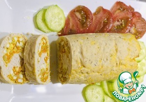 Рулет из фарша индейки с овощами и яйцами