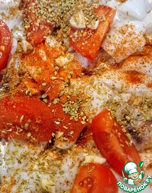 Закуска из кальмаров с помидорами